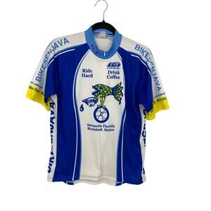Louis Garneau Cycling Jersey Mens Sz L White Blue Short Sleeve Full Zip Branded